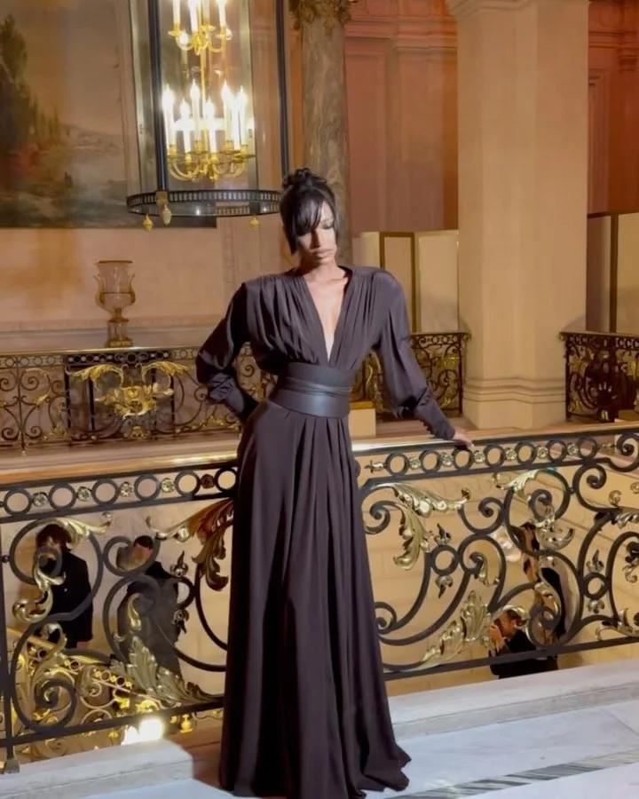 Brown Plunge V Neck A-Line Maxi Dress