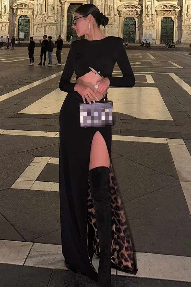 Elegant Leopard Print Two-Piece Set - Stretch Jersey Crop Top