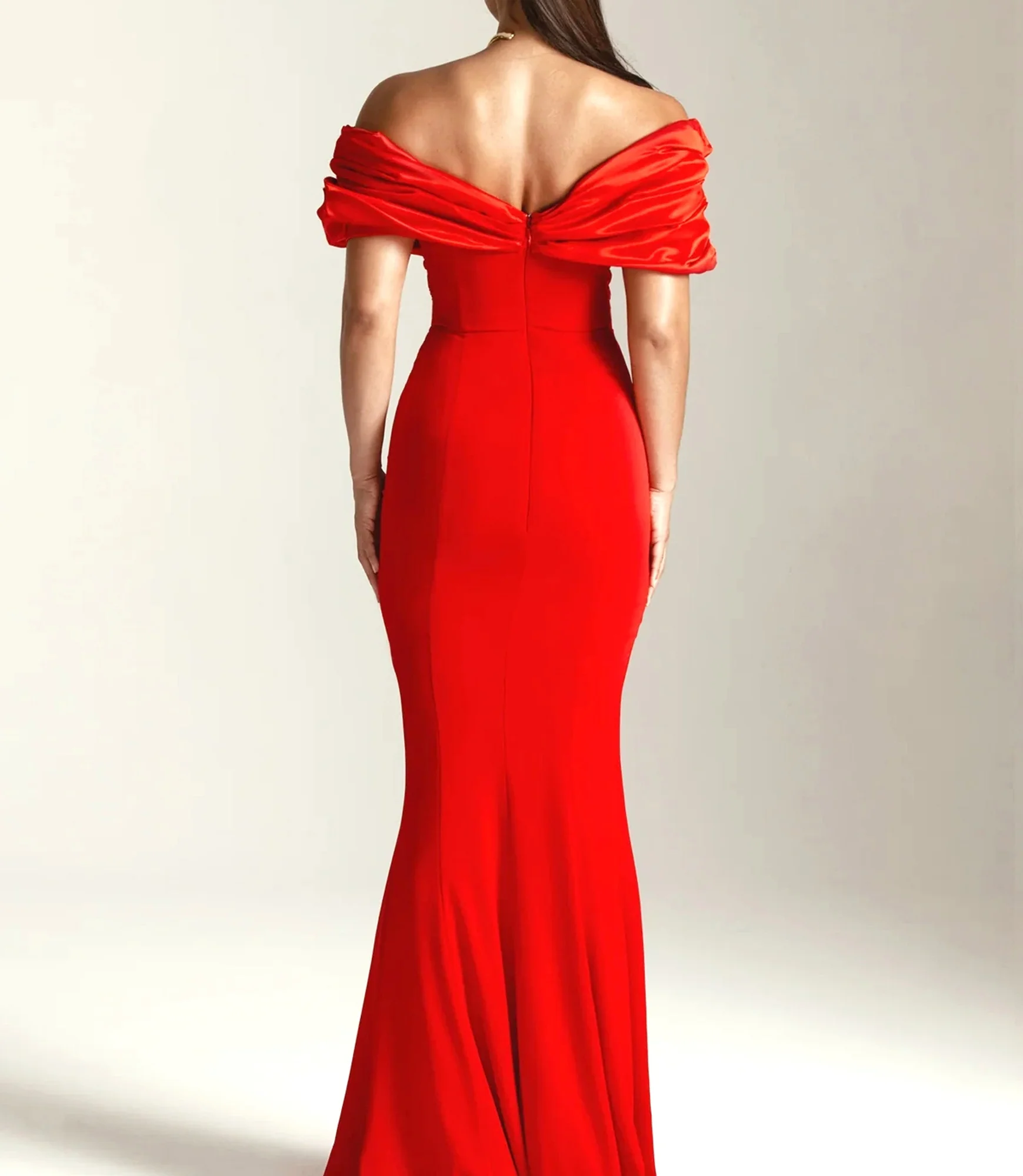 Red Bardot Maxi Dress with Draped Design