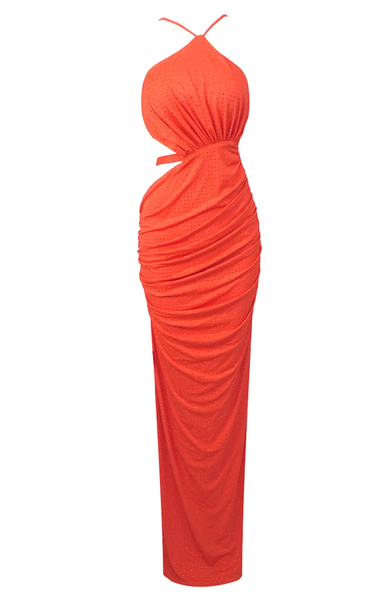 Orange Halterneck Maxi Dress with Draped Design
