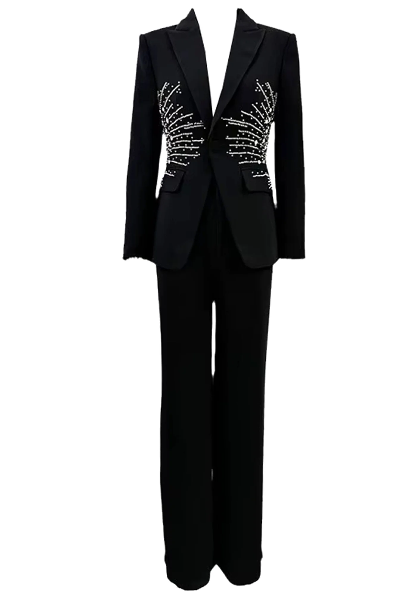 Black Crystal Applique Long Sleeve Teryl Suit