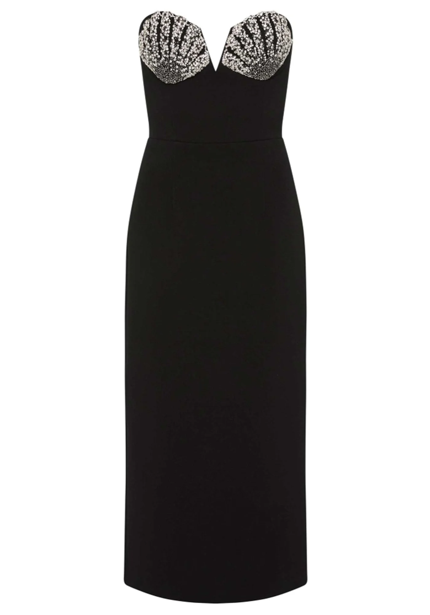 Black Strapless Seashell Bustier Midi Dress