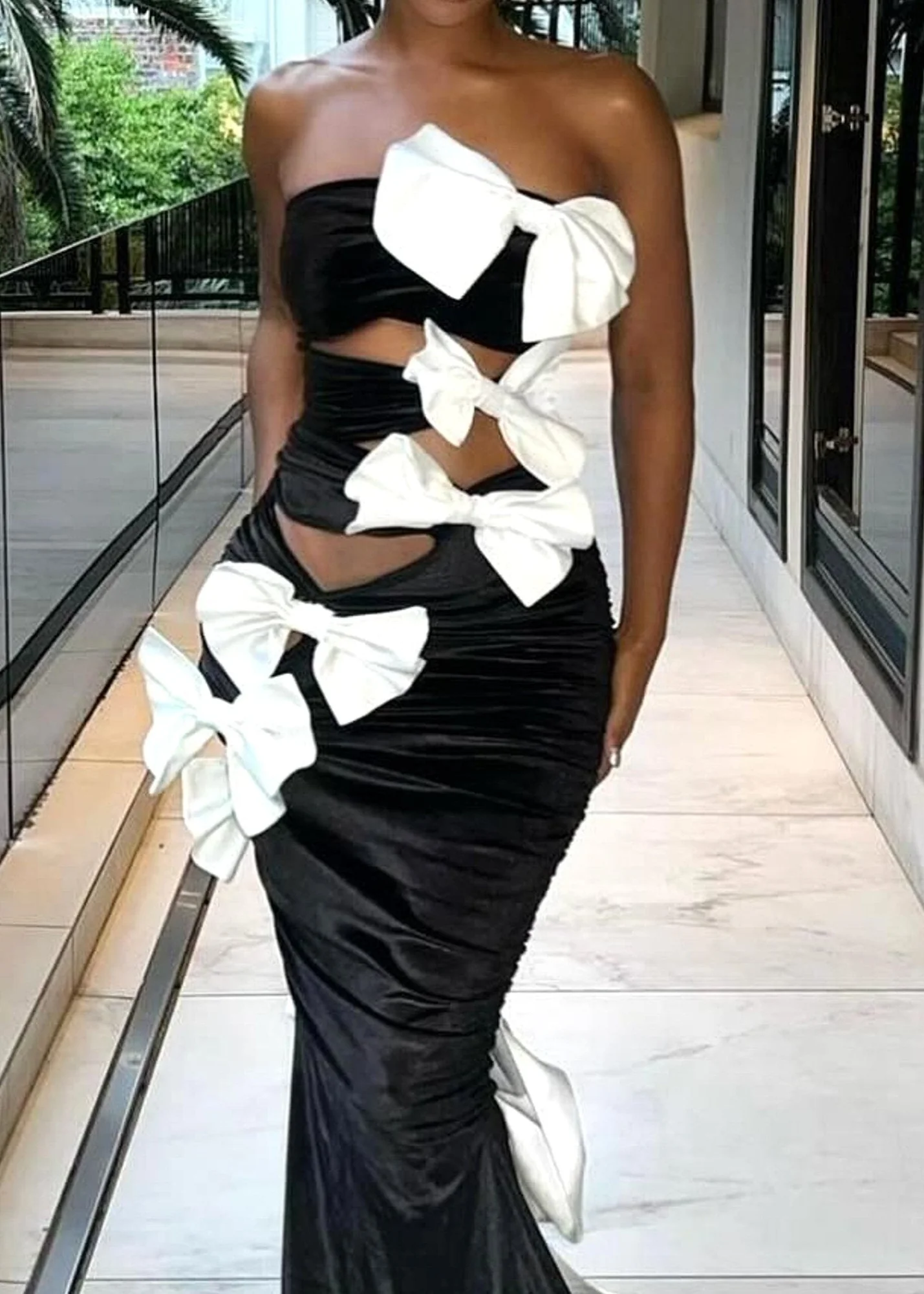 Black Strapless Maxi Dress with Bow Detail