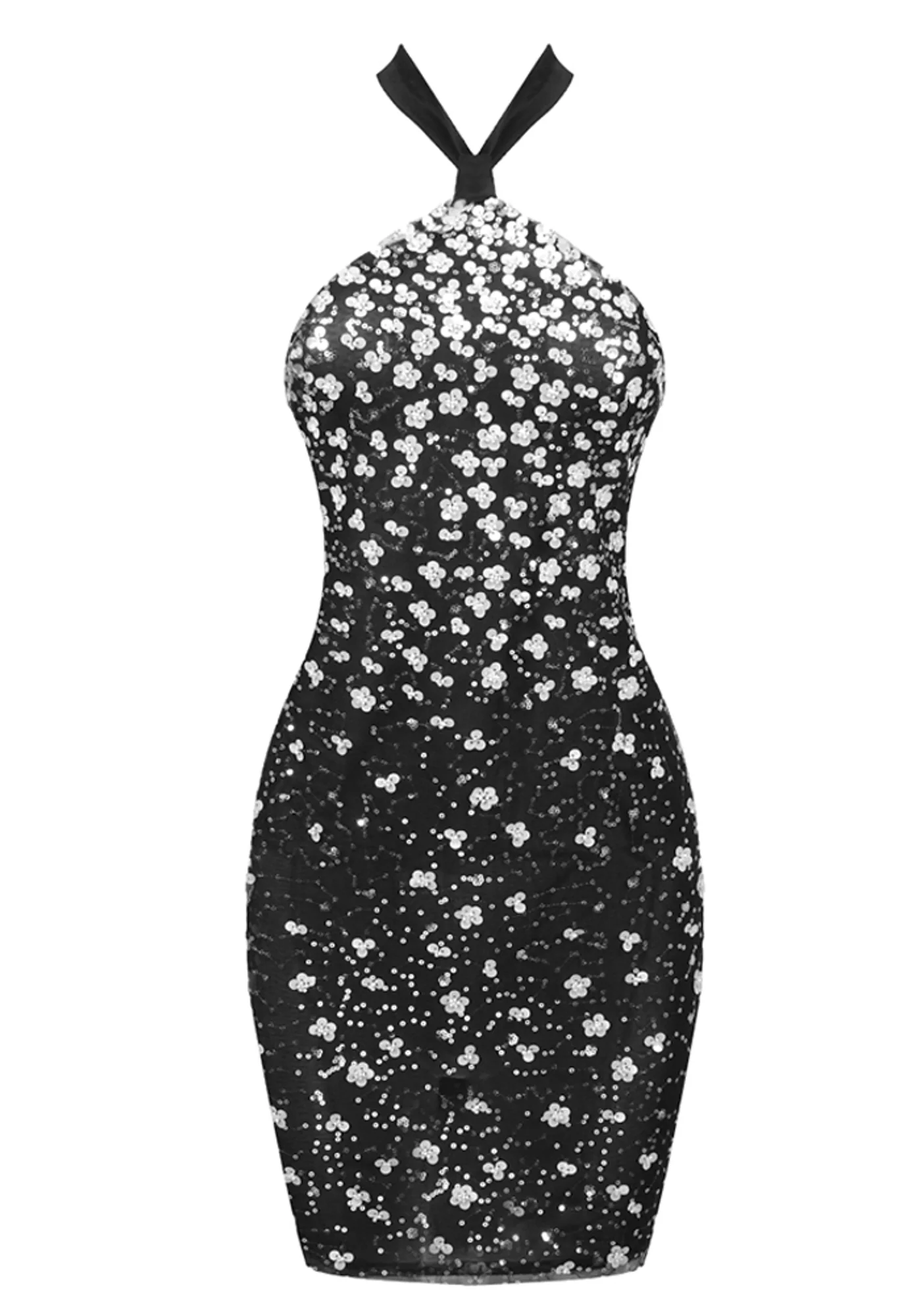 Black Sequin Halter Mini Dress - Glamorous Night Outfit