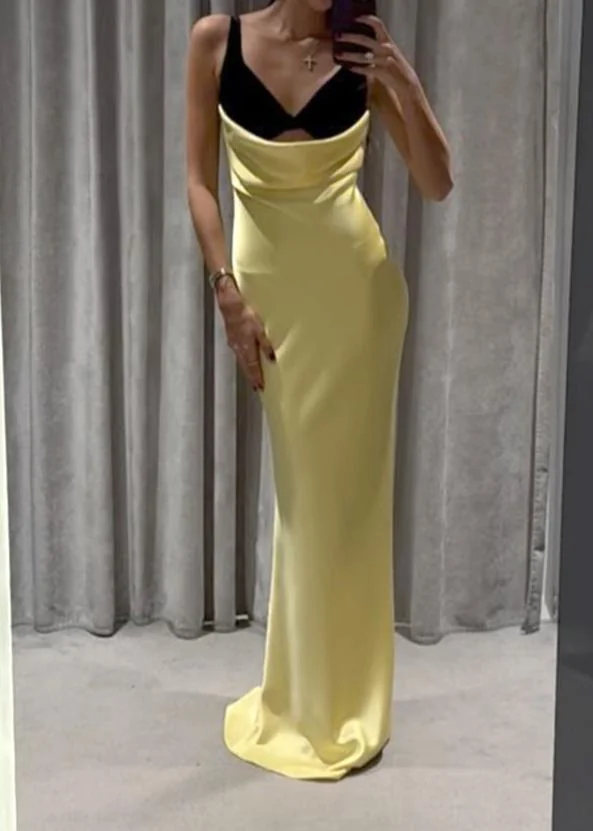 Elegant White & Yellow Draped Maxi Dress