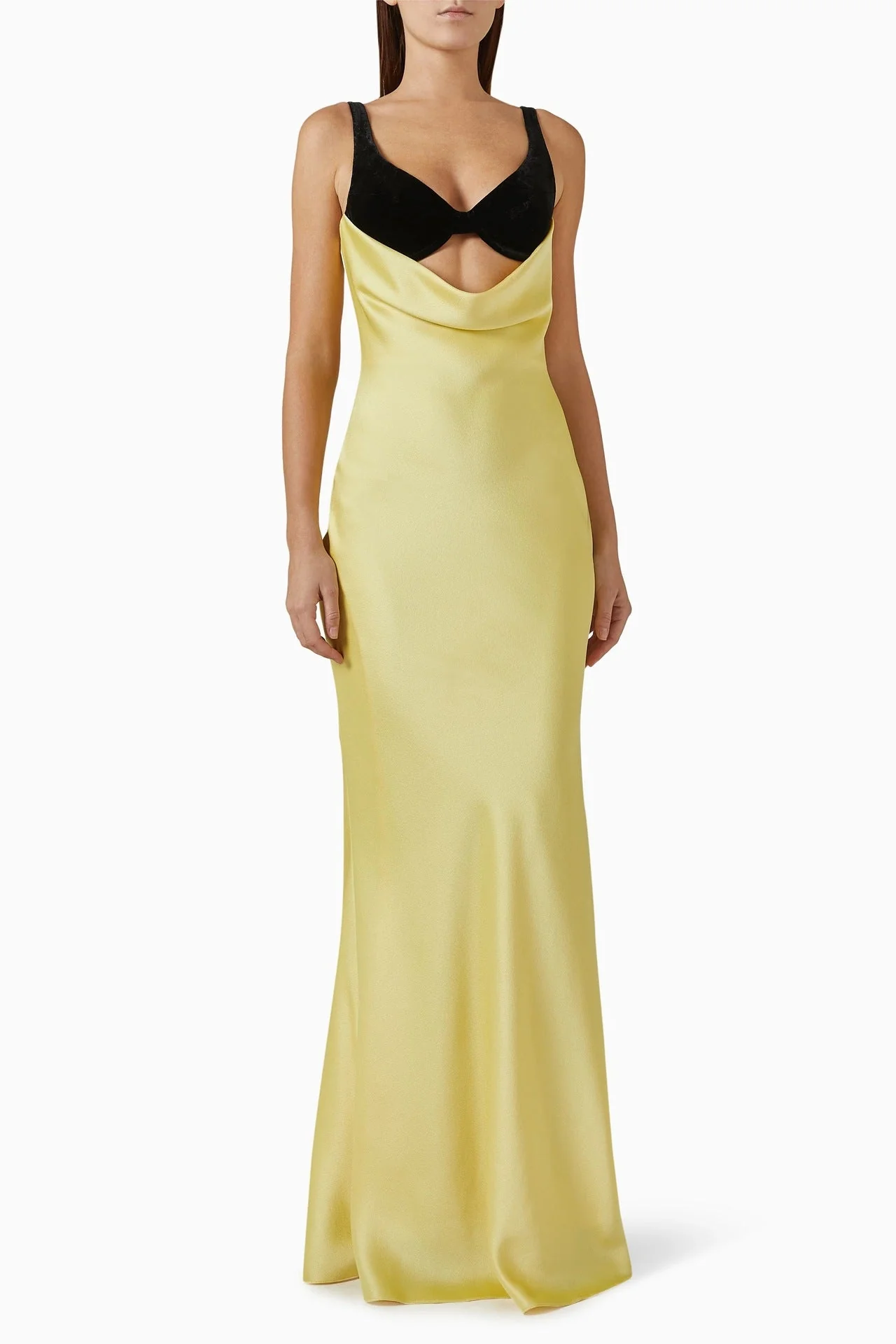 Elegant White & Yellow Draped Maxi Dress