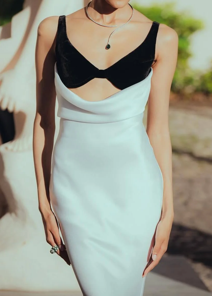 Elegant White & Yellow Draped Maxi Dress