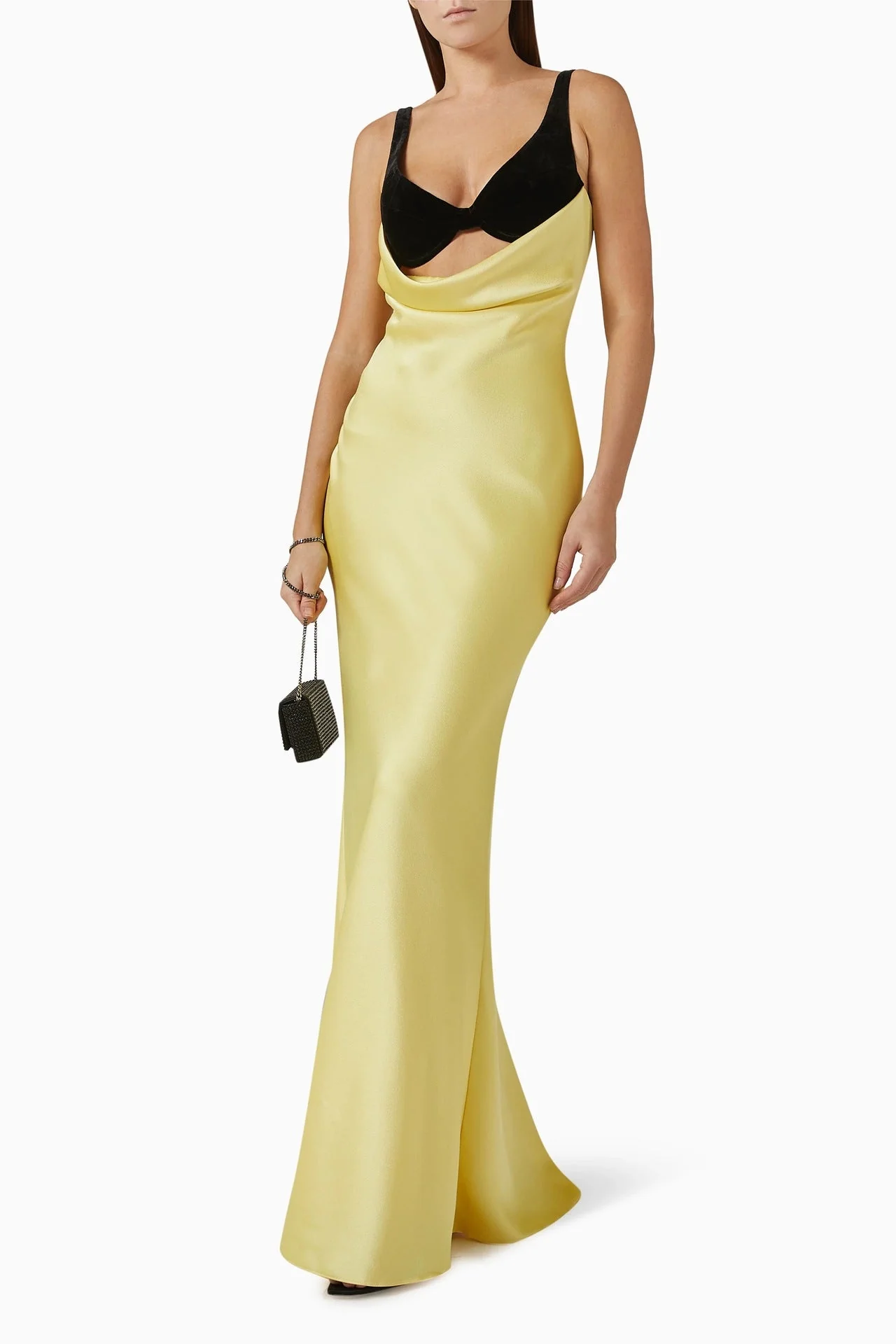 Elegant White & Yellow Draped Maxi Dress