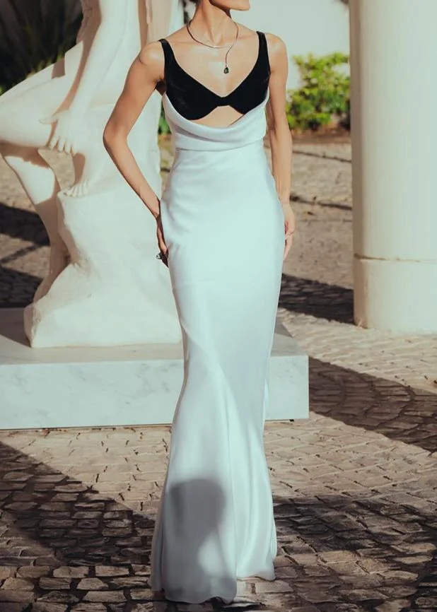 Elegant White & Yellow Draped Maxi Dress