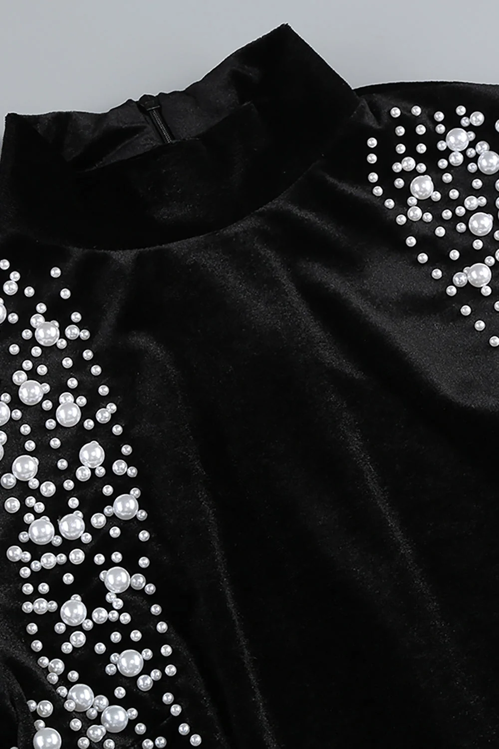 Pearl Velvet Long Sleeve Mini Dress - Elegant Black Cocktail Attire