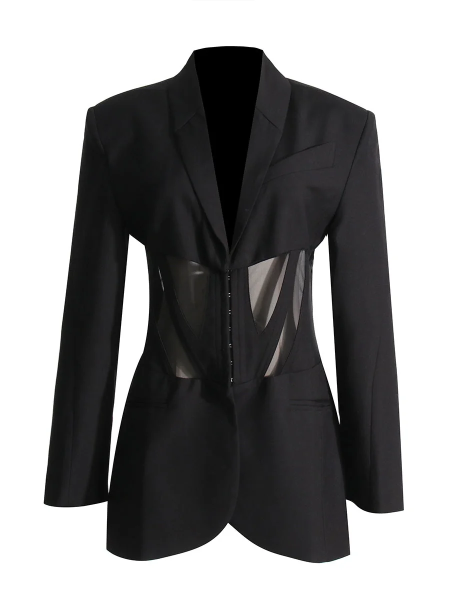 Black V-Neck Corset Jacket - Elegant Slim Fit Outerwear