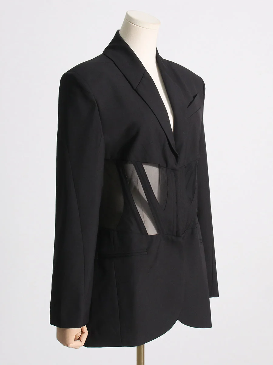 Black V-Neck Corset Jacket - Elegant Slim Fit Outerwear
