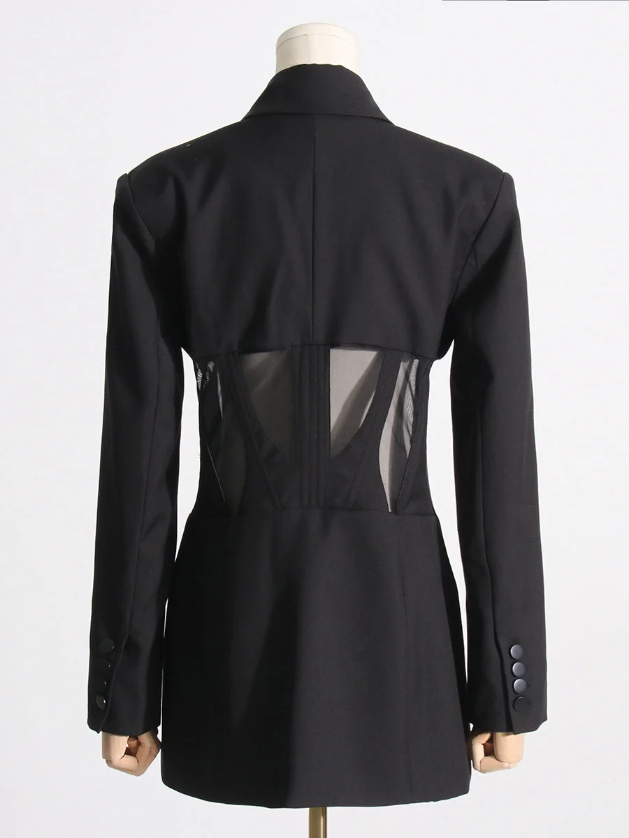 Black V-Neck Corset Jacket - Elegant Slim Fit Outerwear