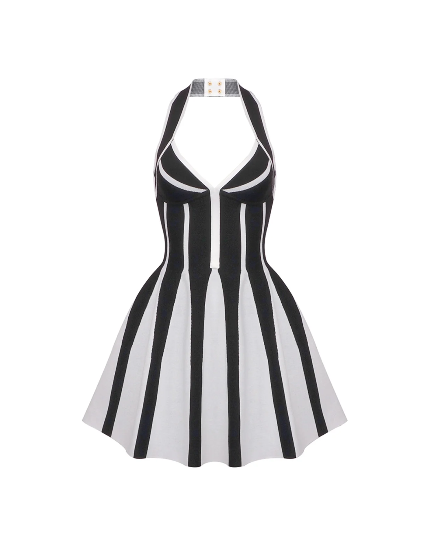 Striped Knit Halterneck Mini Dress