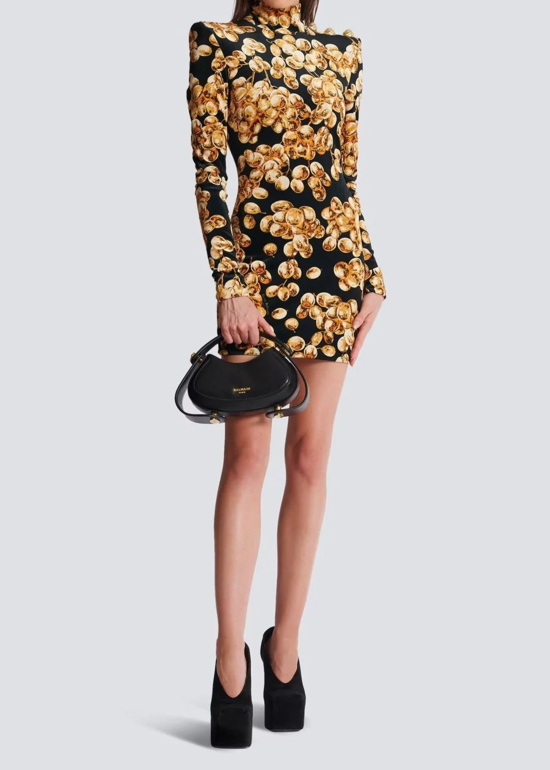 Gold Velvet Mini Dress with Unique 3D Pattern