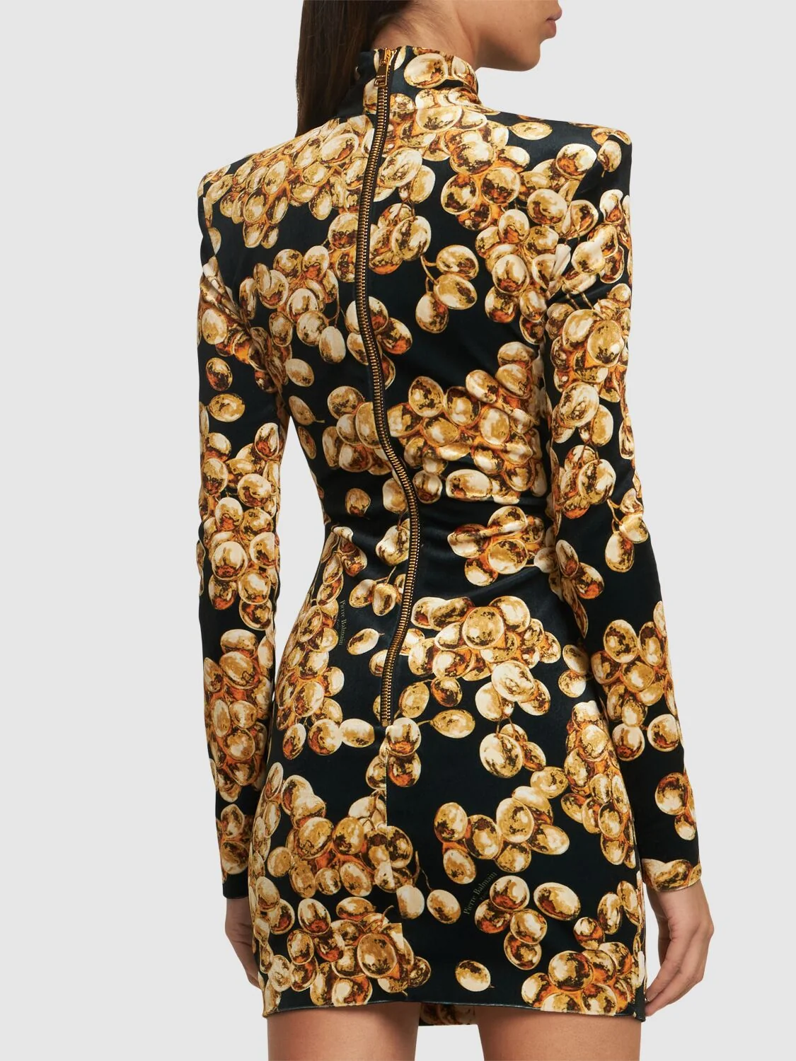 Gold Velvet Mini Dress with Unique 3D Pattern