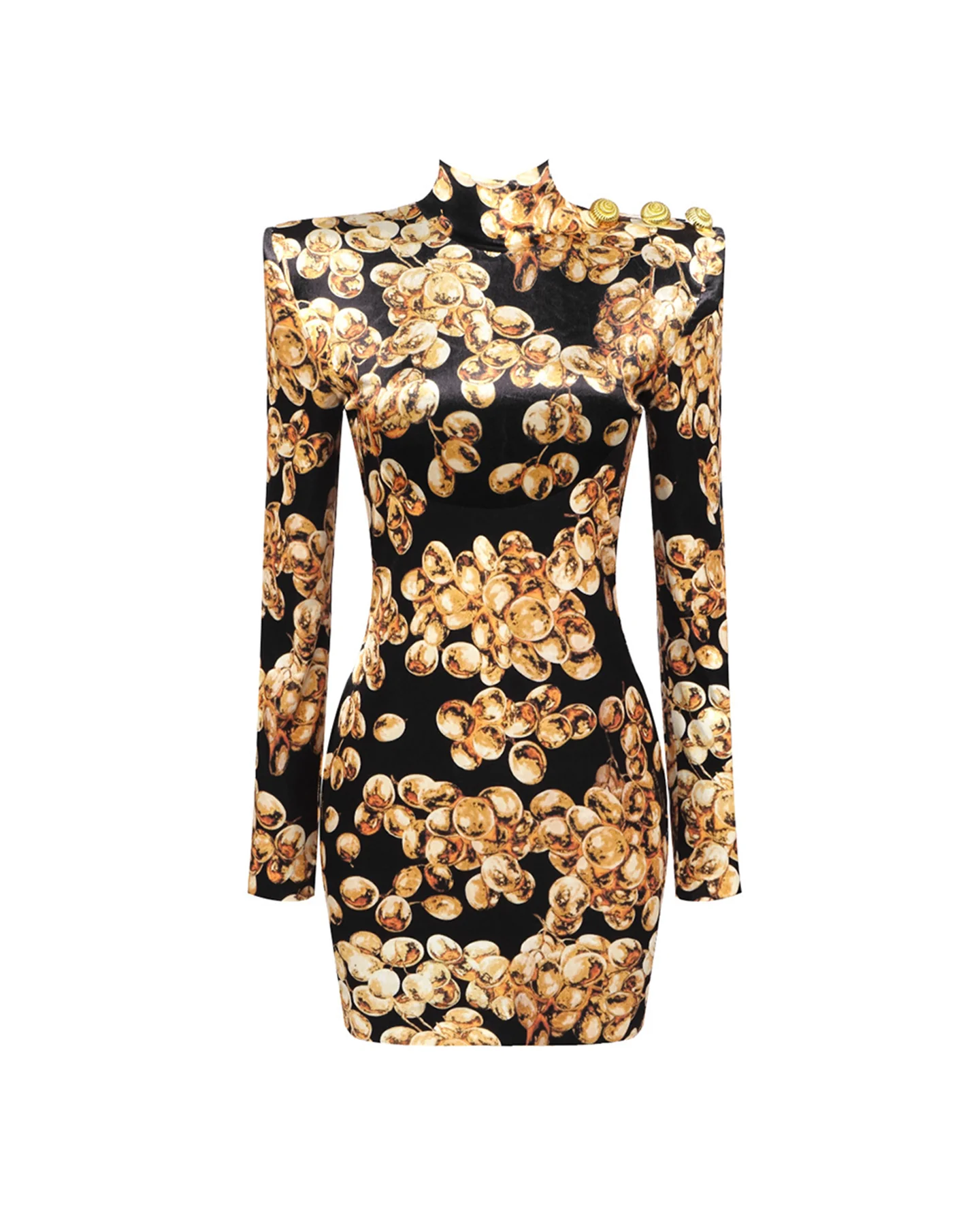 Gold Velvet Mini Dress with Unique 3D Pattern