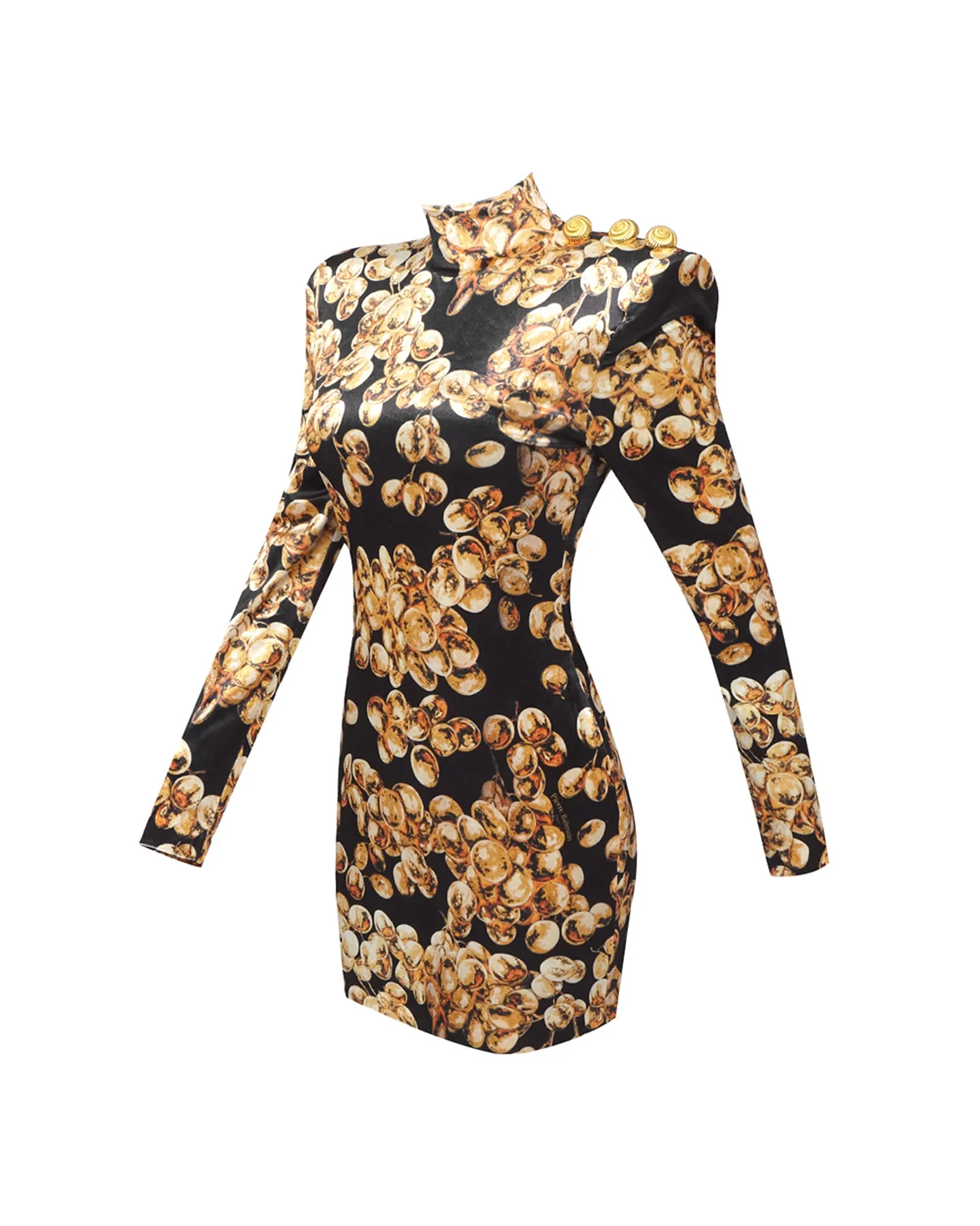 Gold Velvet Mini Dress with Unique 3D Pattern