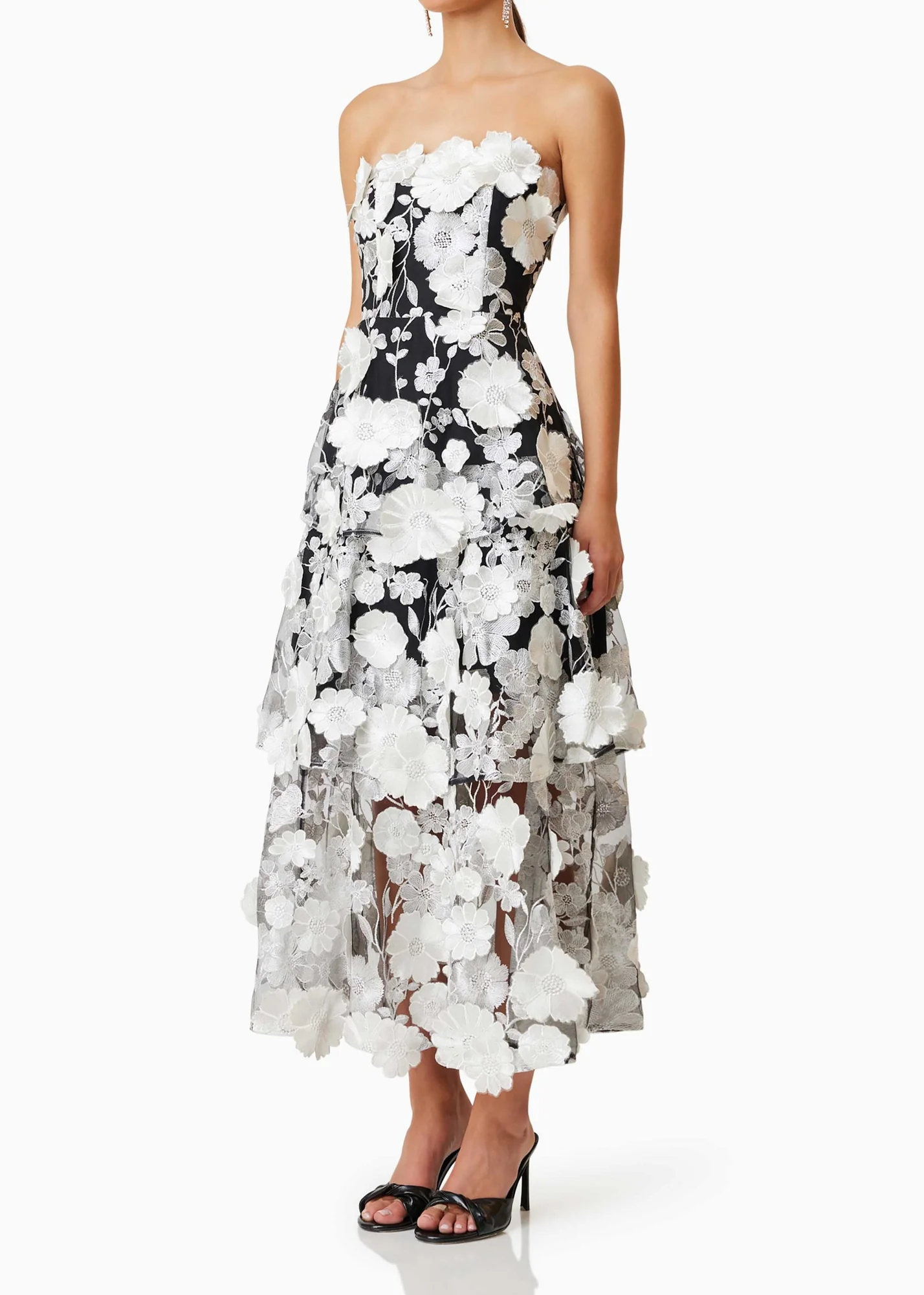 Black Floral Tiered Maxi Dress - Elegant Cocktail Eventwear