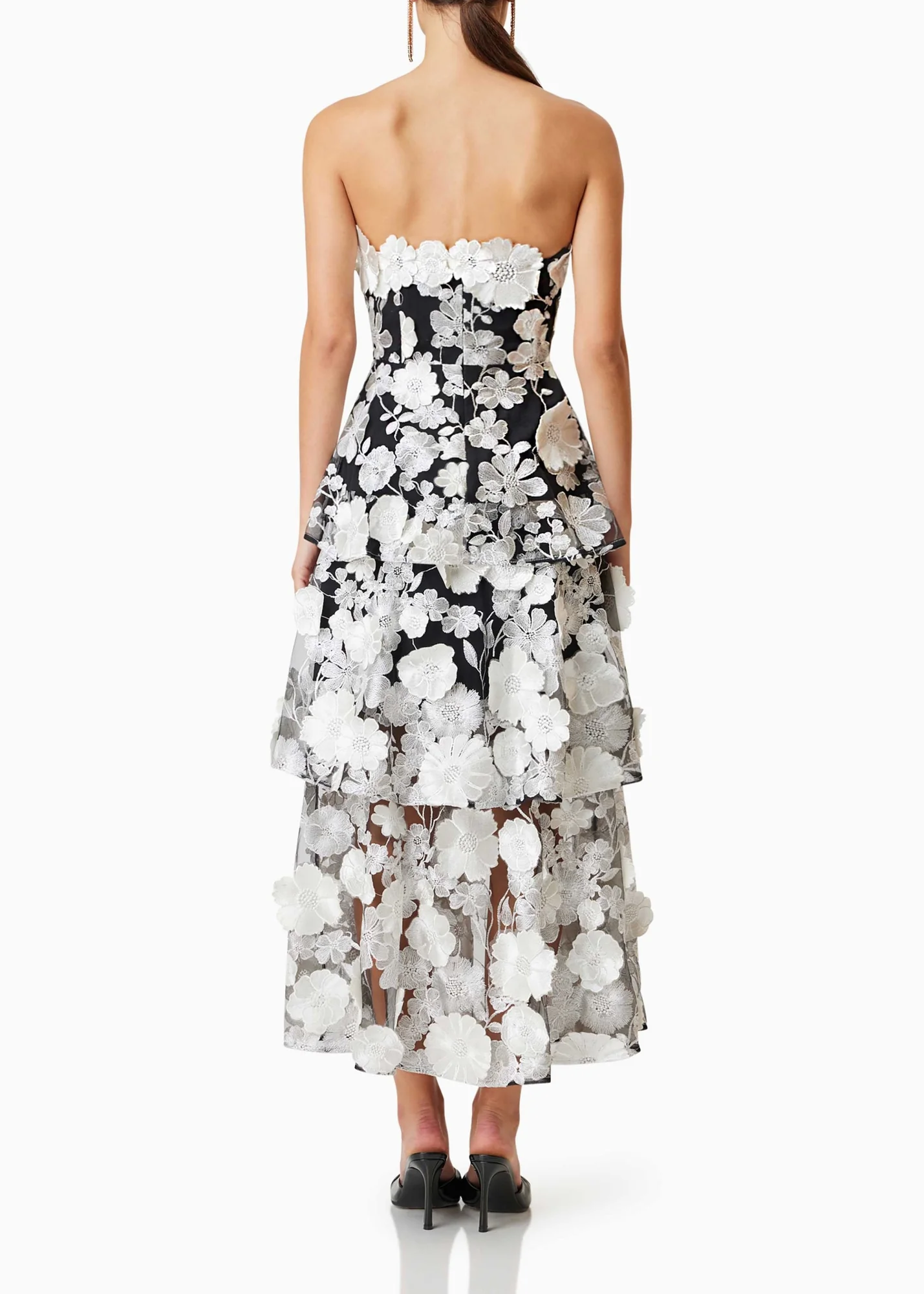 Black Floral Tiered Maxi Dress - Elegant Cocktail Eventwear