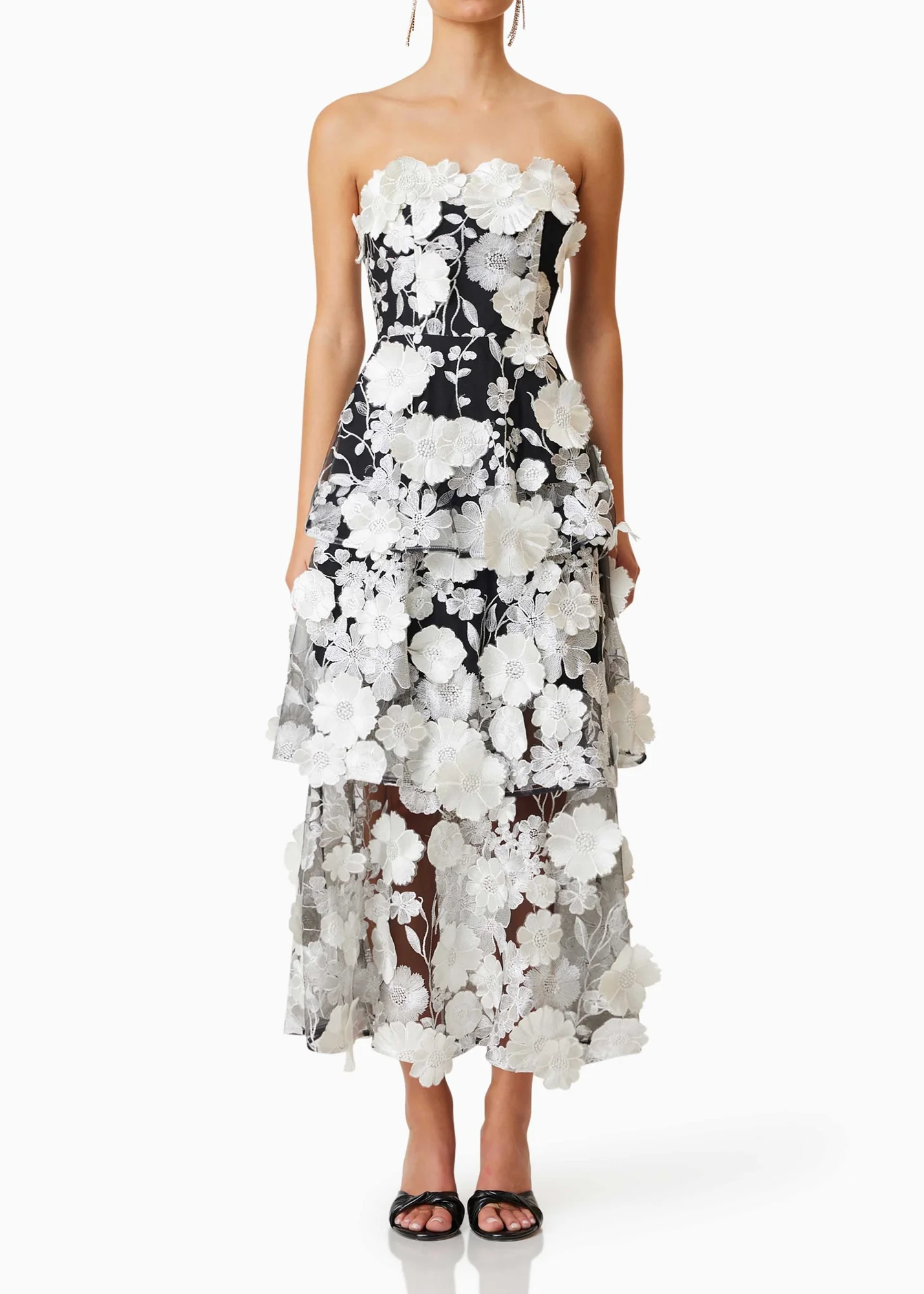 Black Floral Tiered Maxi Dress - Elegant Cocktail Eventwear