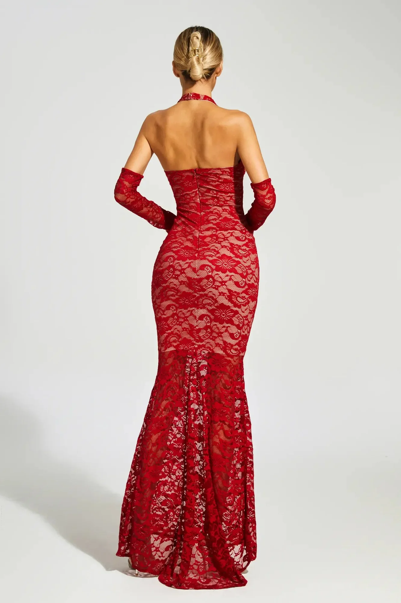 Wine Red Lace Mesh Maxi Dress - Elegant Evening Wear