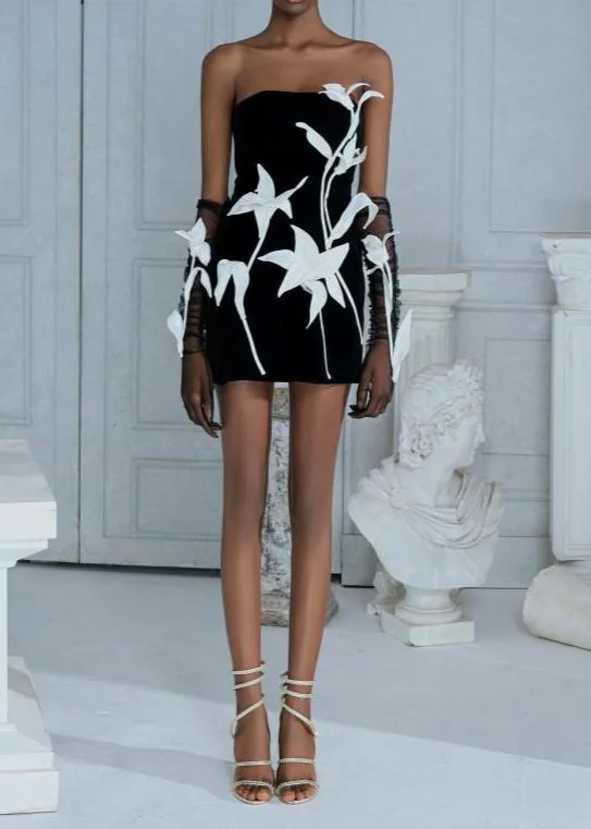 Velvet Tulip Flower A-Line Mini Dress - Slim Fit Sleeveless