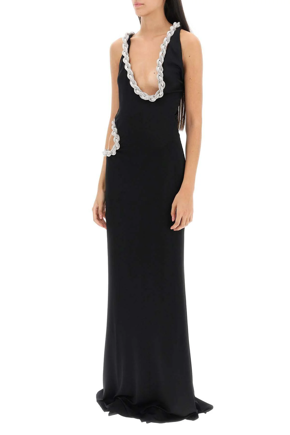 Black Crystal Rope Cutout Maxi Dress - Sparkling Elegance