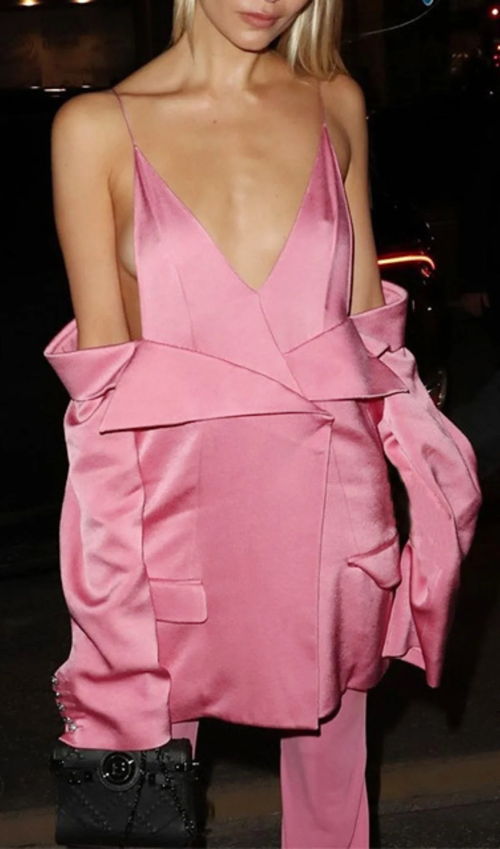 Pink Satin Plunge Draped Blazer for Women