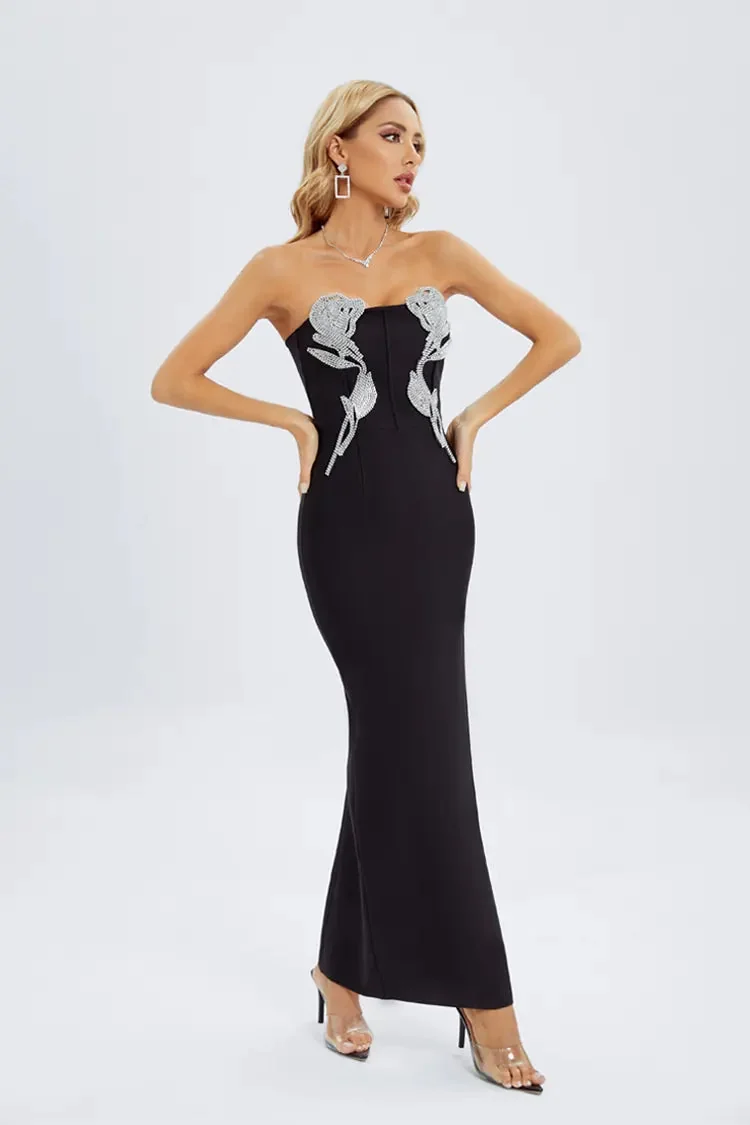 Black Diamante Off Shoulder Bodycon Dress