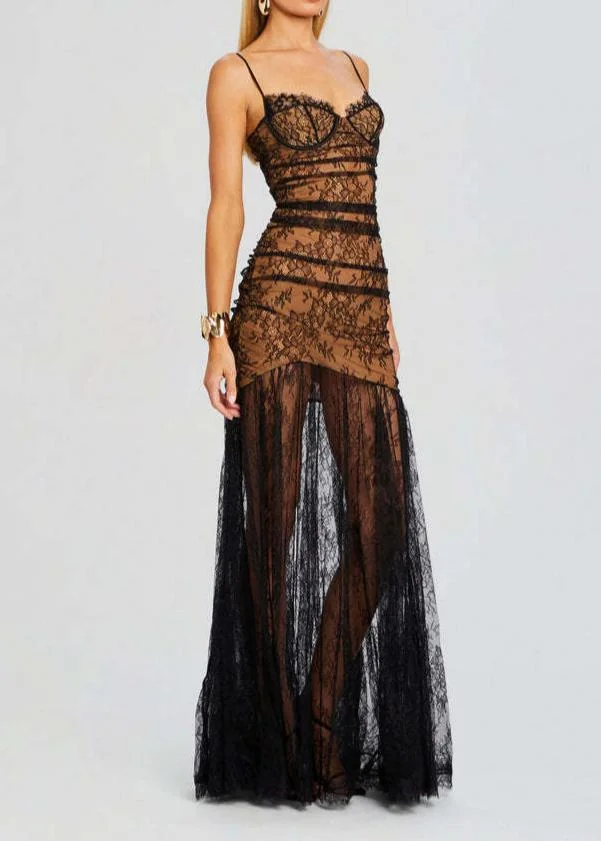 Black Floral Lace Maxi Dress - Elegant & Chic Style