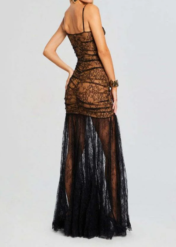 Black Floral Lace Maxi Dress - Elegant & Chic Style