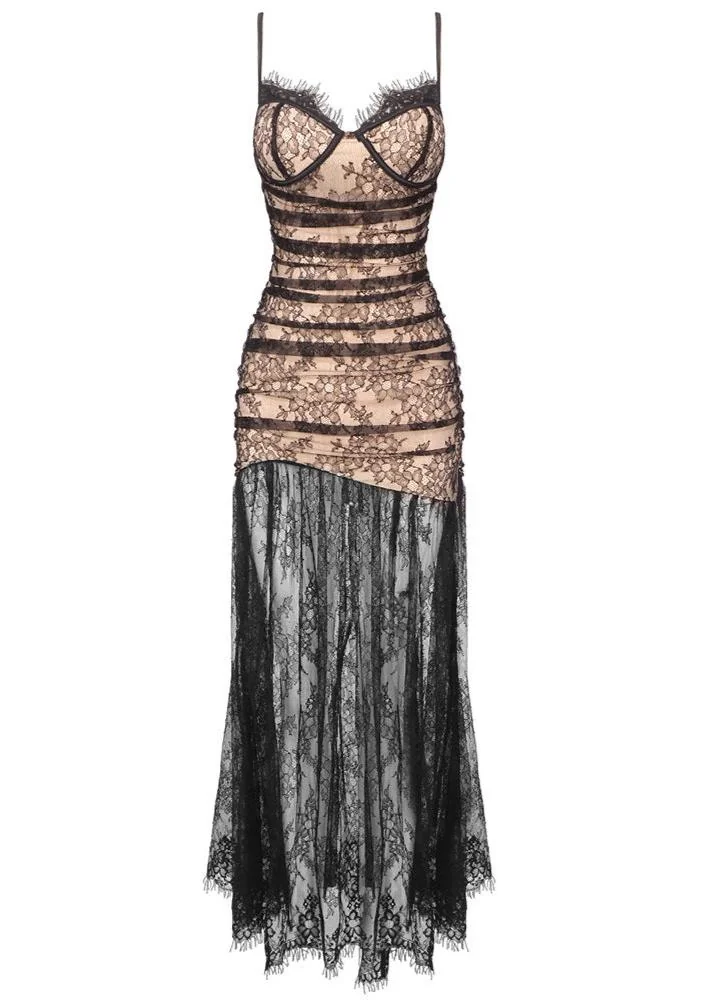 Black Floral Lace Maxi Dress - Elegant & Chic Style