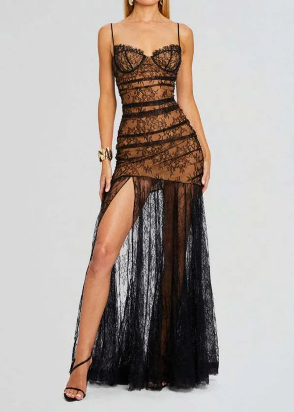 Black Floral Lace Maxi Dress - Elegant & Chic Style
