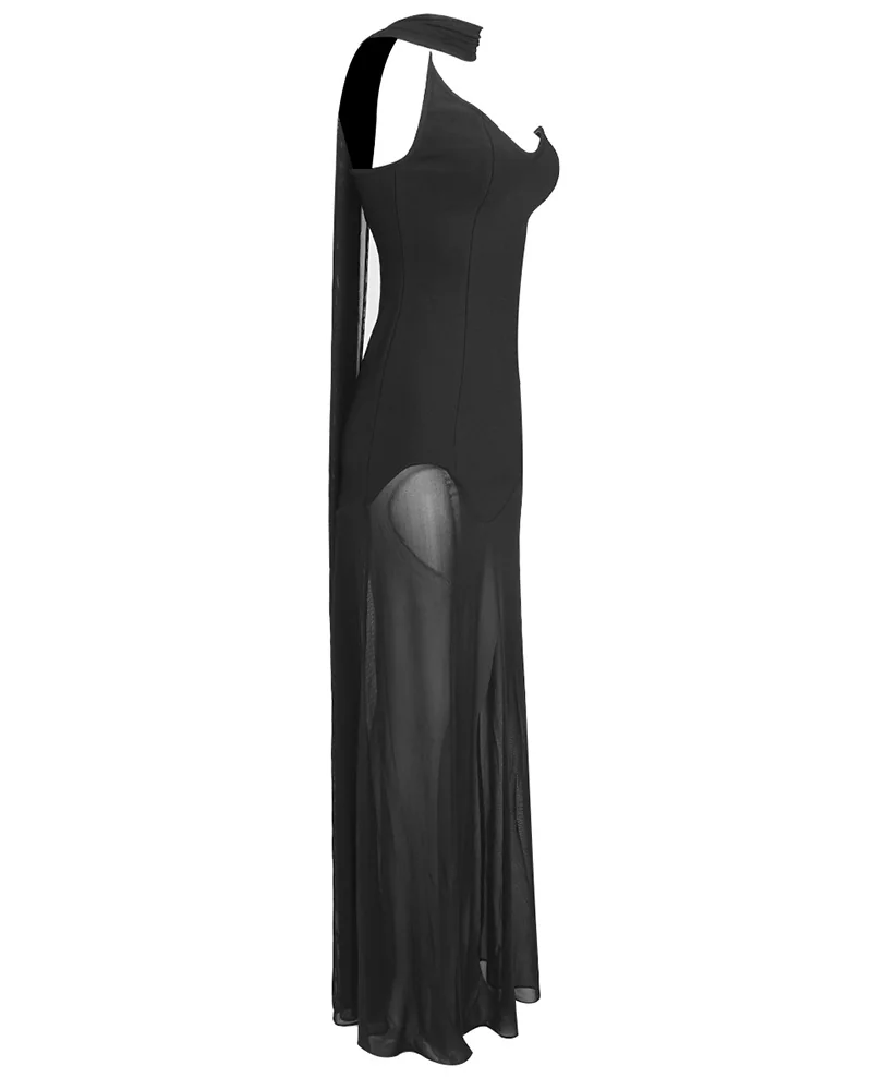 Black Bandage Mesh Maxi Dress - Bodycon Style