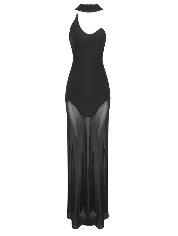 Black Bandage Mesh Maxi Dress - Bodycon Style