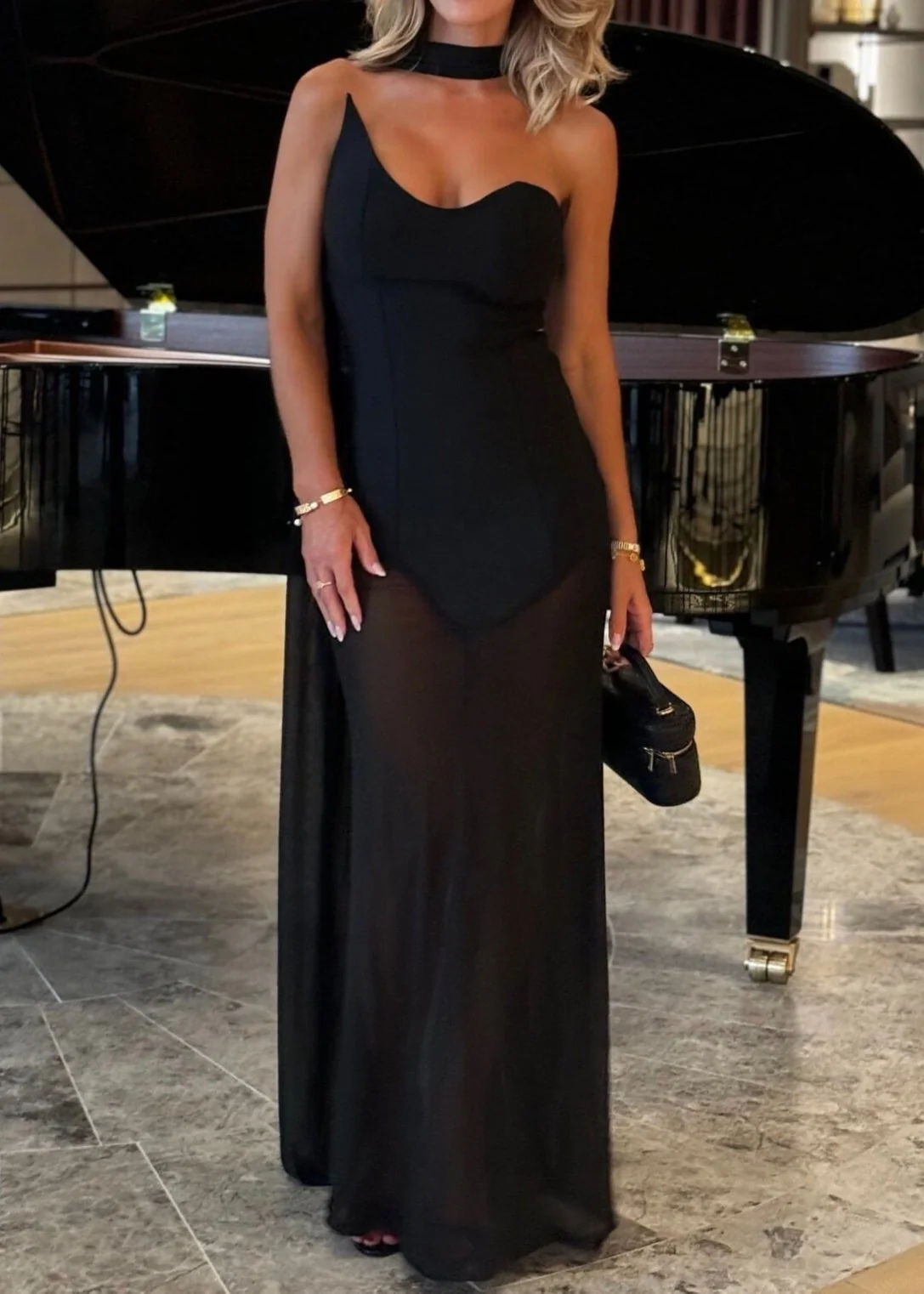 Black Bandage Mesh Maxi Dress - Bodycon Style