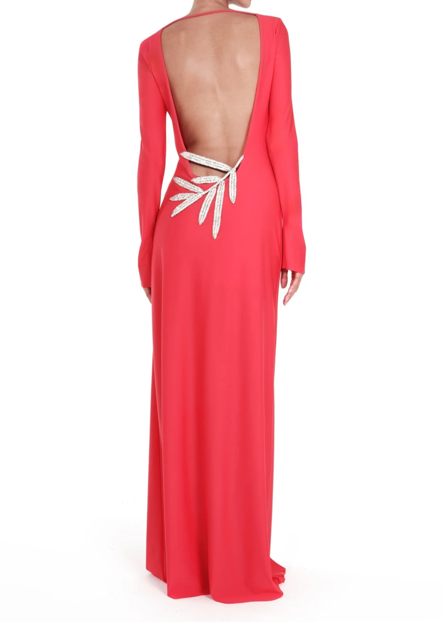 Red Backless Maxi Dress with Long Sleeves