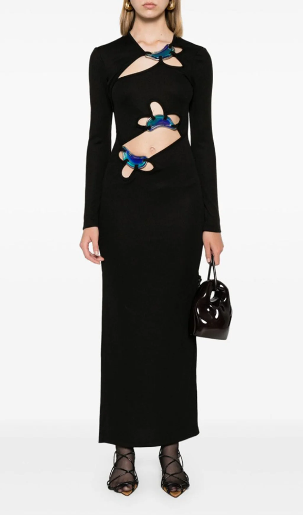 Black Ribbed Maxi Dress with Cutout Details