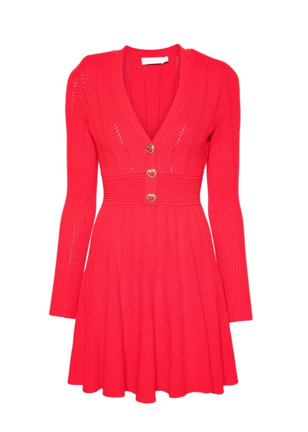 Red Pointelle Knit Mini Dress with Button Closure