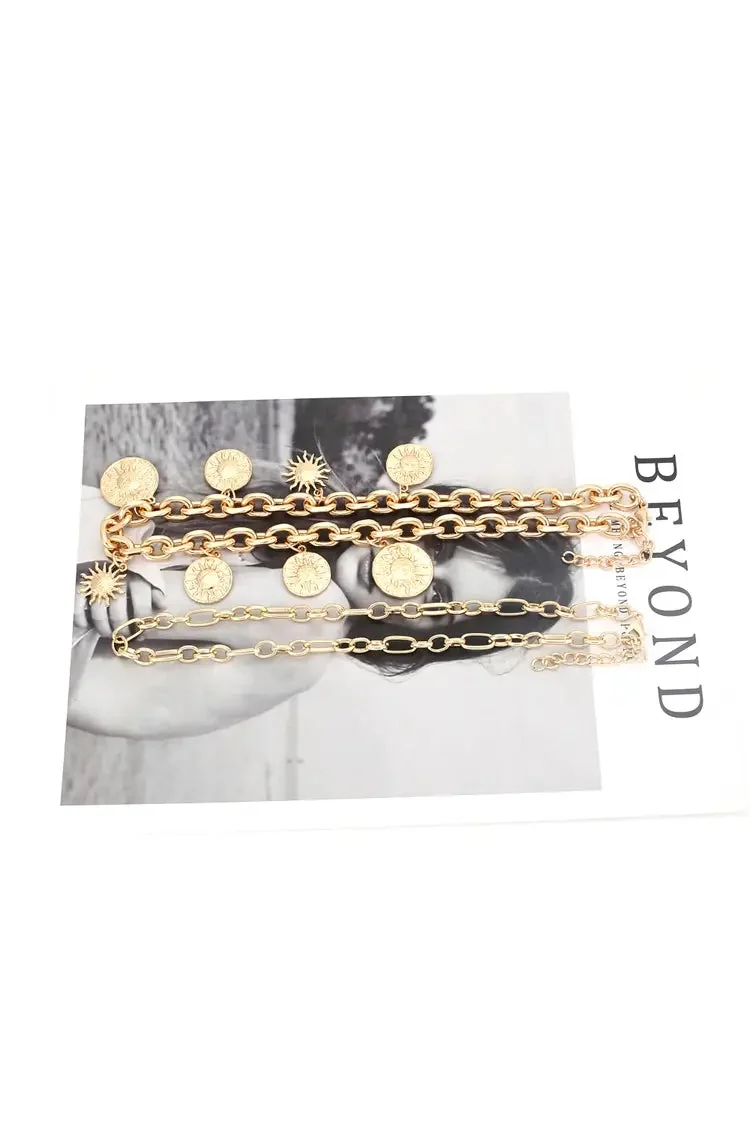 Golden Sun Pendant Necklace - Stylish Gold Chain Statement Jewelry