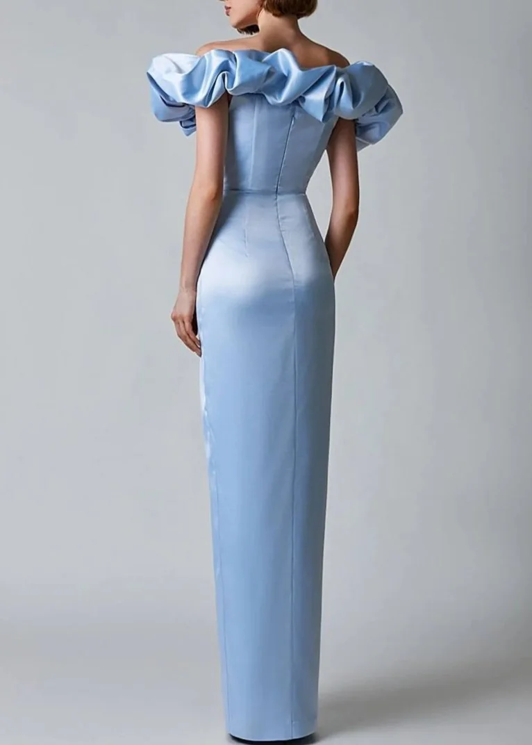 Blue Crystal Off-Shoulder Maxi Dress - Elegant Style