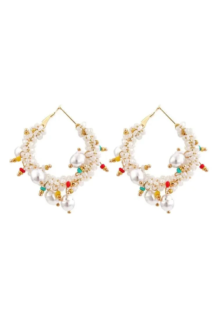 Boho Pearl and Beaded Earrings - White