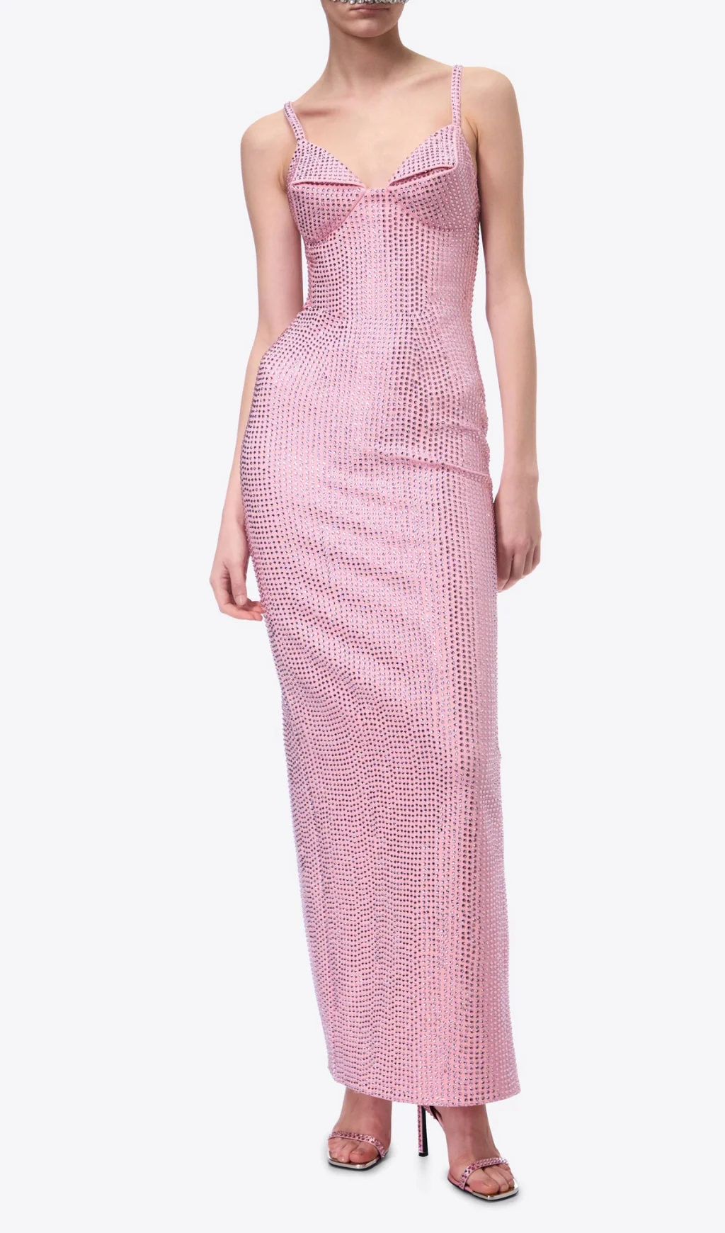 Rose Pink Crystal-Embellished Sleeveless Maxi Dress