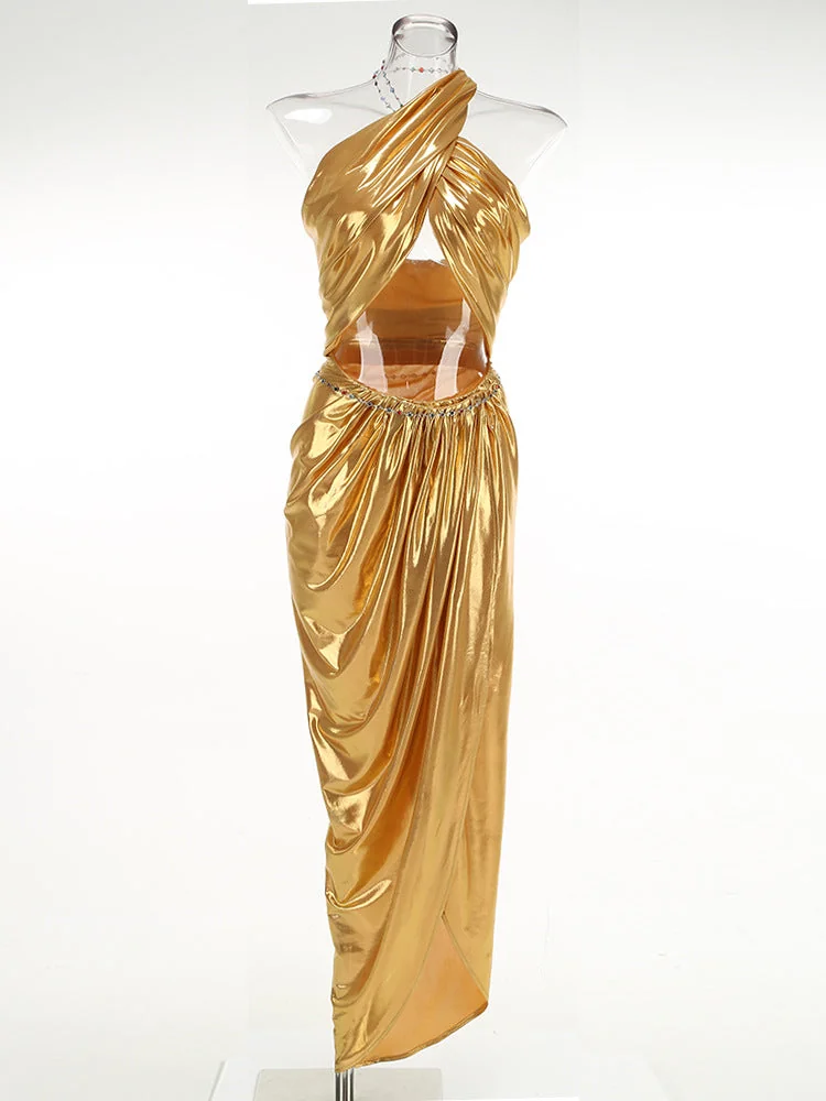 Yellow Ruched Leather Midi Dress - Elegant Chic Style