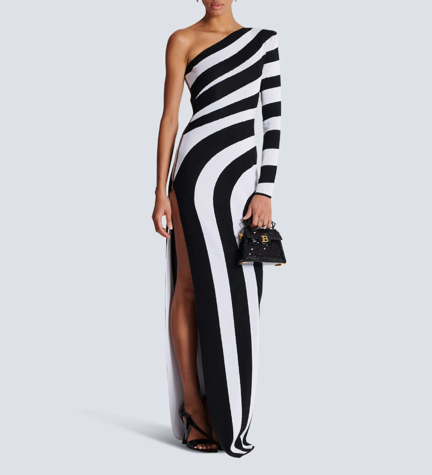 Asymmetrical Striped Knit Maxi Dress in Viscose Blend