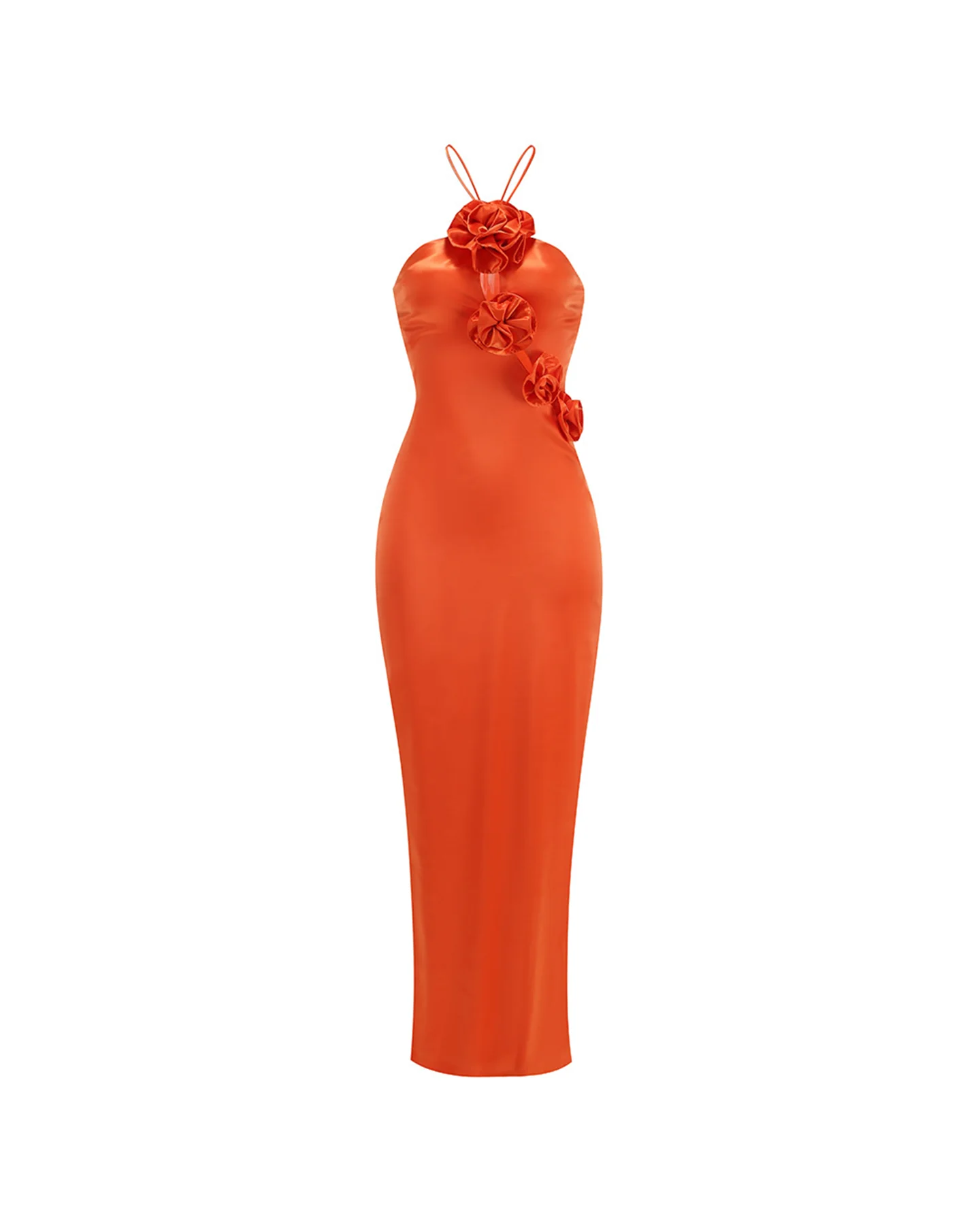 Orange Floral Cutout Maxi Dress - Elegant & Sophisticated Style