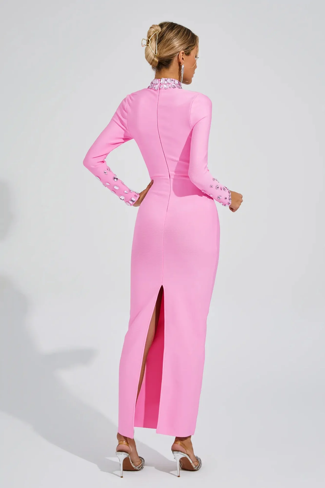 Pink Diamond Embellished Bandage Dress