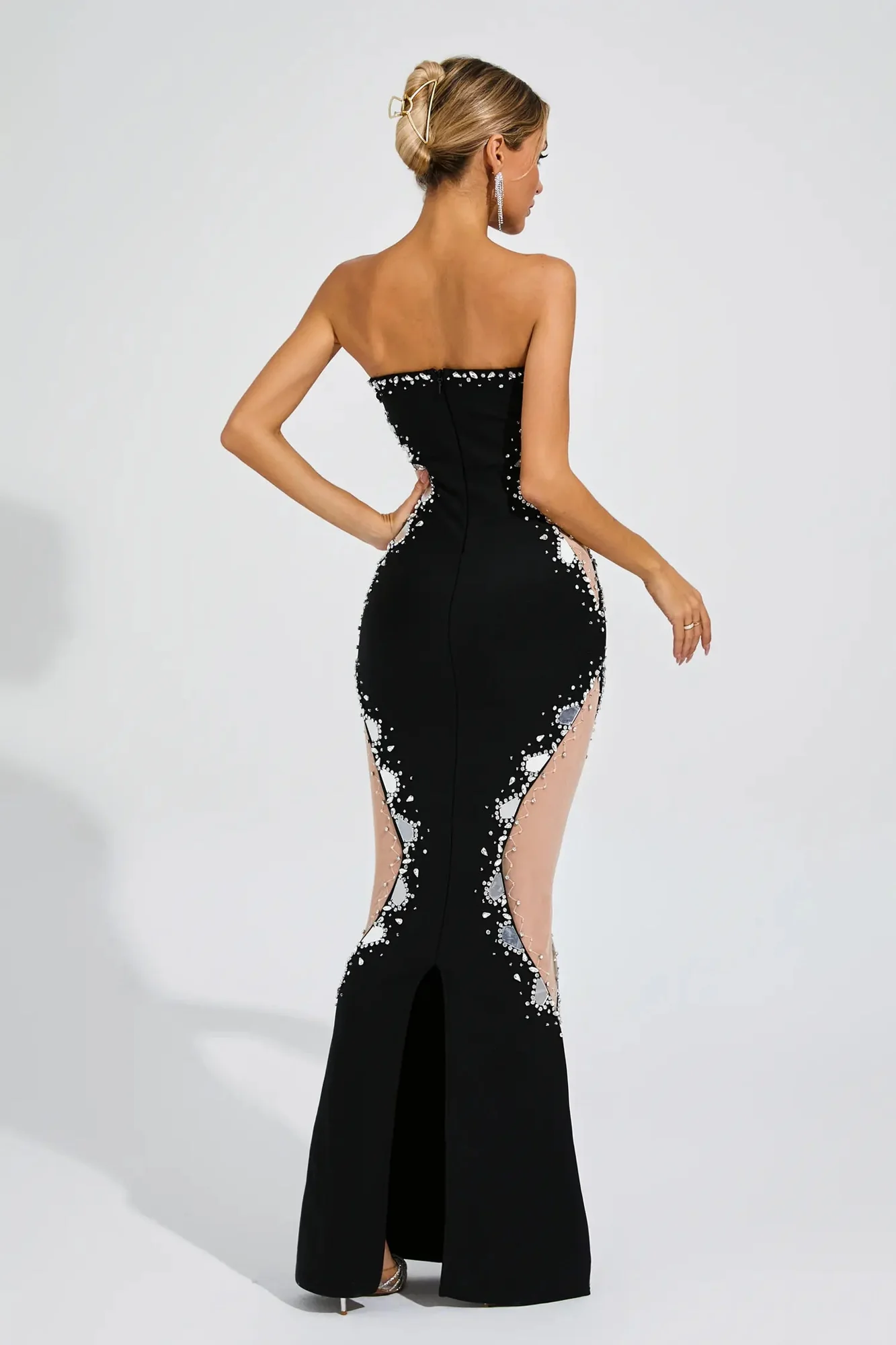 Black Diamond Mesh Bodycon Dress - Elegant Striking Design