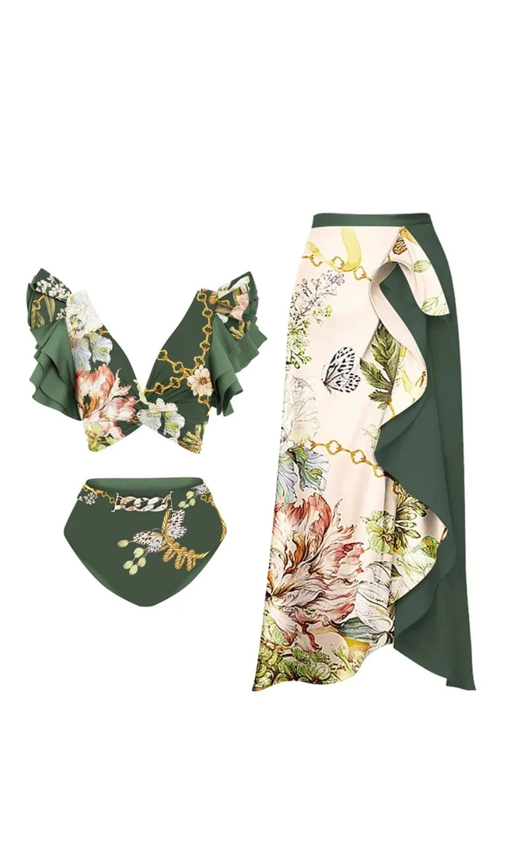 Floral Print Bikini Swimsuit with Skirt Set